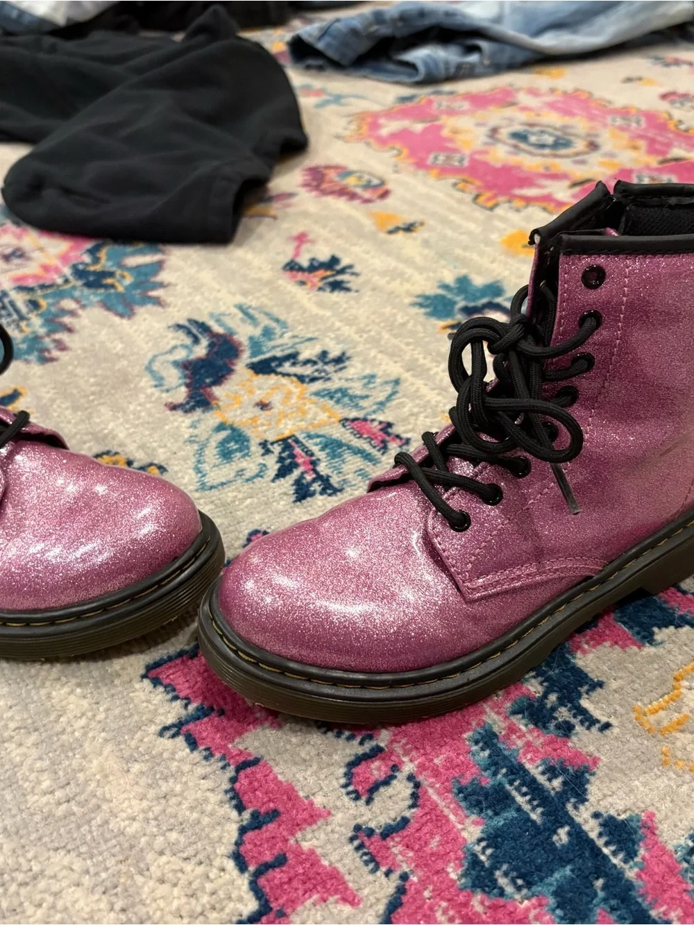 Dr. Martens Pink Glitter Kids Combat Boots